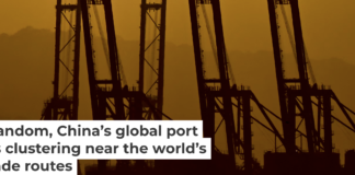 The silhouettes of the container cranes in the Port of Balboa in Panama City on Feb. 24, 2026. Martin Bernetti/ AFP via Getty Images